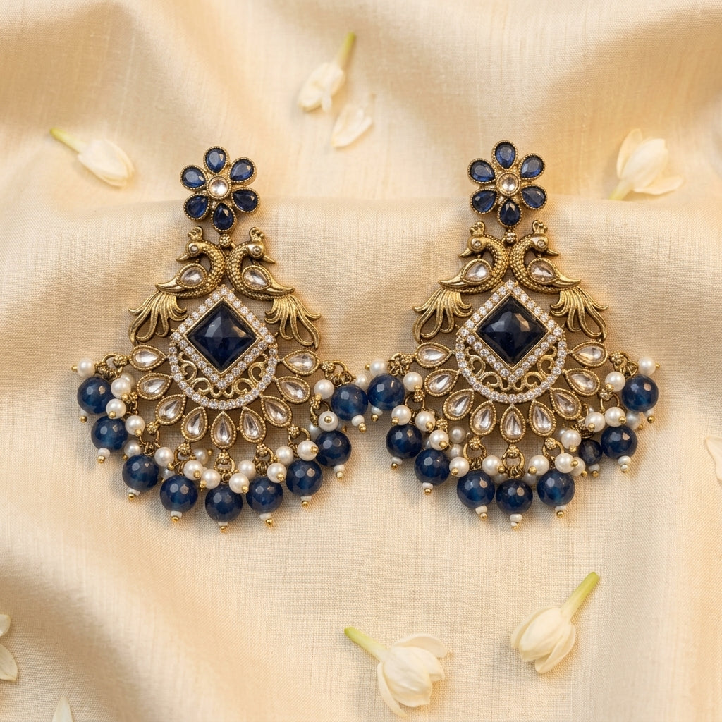 Royal Antique Kundan Peacock Chandelier Earrings