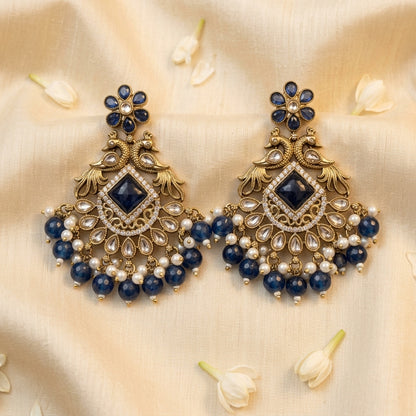 Royal Antique Kundan Peacock Chandelier Earrings