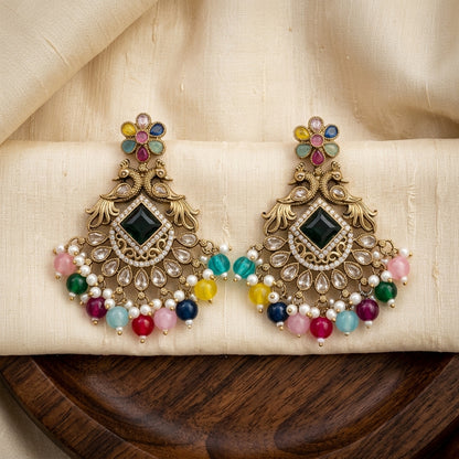 Royal Antique Kundan Peacock Chandelier Earrings