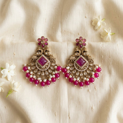 Royal Antique Kundan Peacock Chandelier Earrings