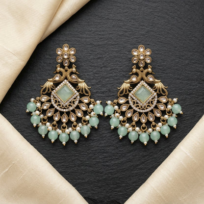 Royal Antique Kundan Peacock Chandelier Earrings