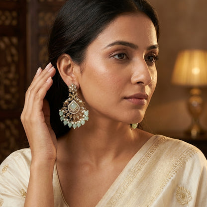 Royal Antique Kundan Peacock Chandelier Earrings