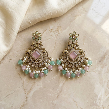 Royal Antique Kundan Peacock Chandelier Earrings