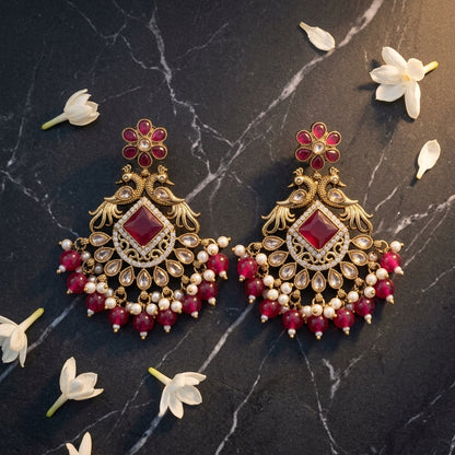 Royal Antique Kundan Peacock Chandelier Earrings