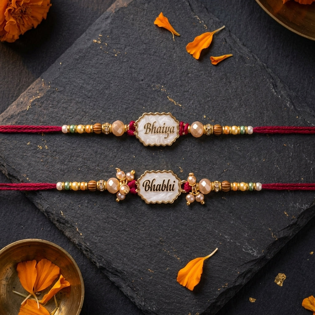 Elegant Bhai Bhabhi Rakhi Set