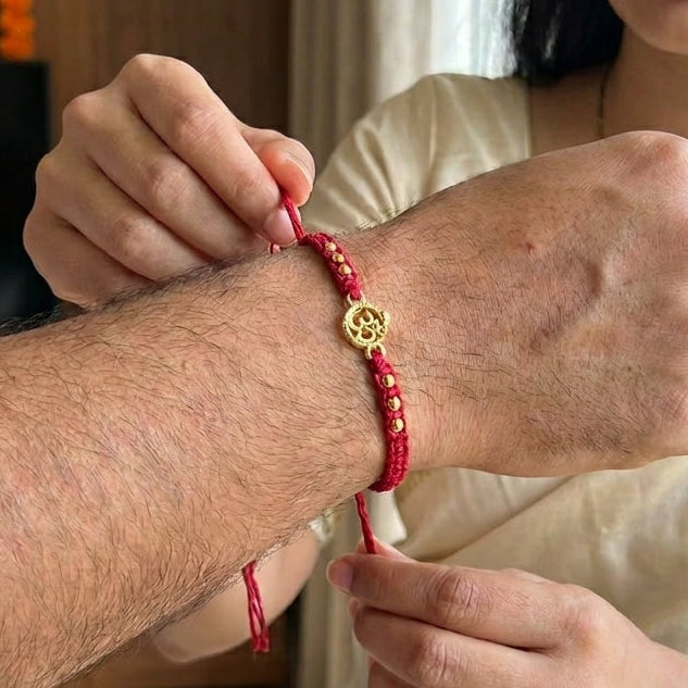 3PC Elegant Gold Om Motif Macrame Rakhi