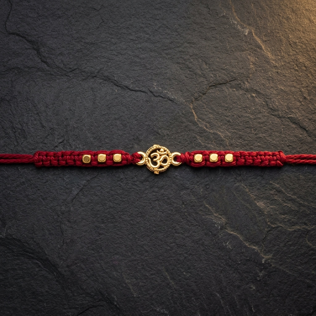 3PC Elegant Gold Om Motif Macrame Rakhi