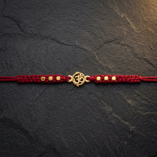 3PC Elegant Gold Om Motif Macrame Rakhi
