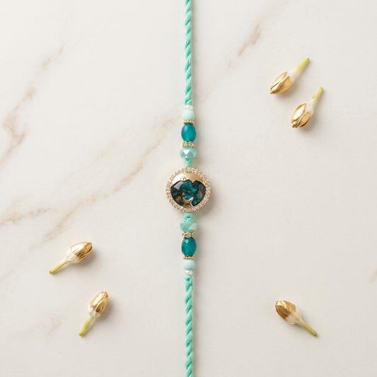 Elegant Teal Mountain Landscape Motif Rakhi