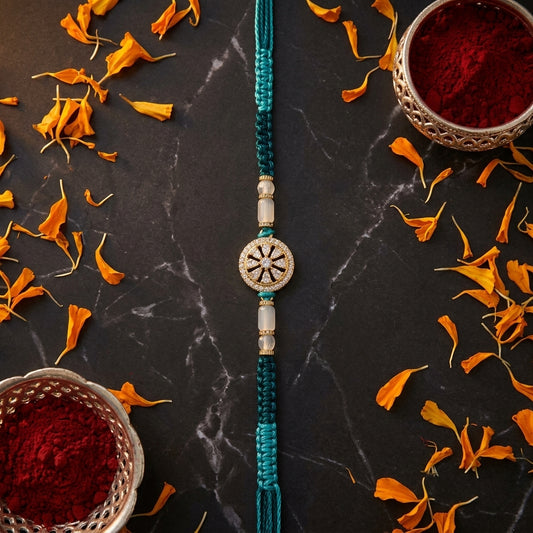 Elegant Stone-Studded Chakra Macrame Rakhi