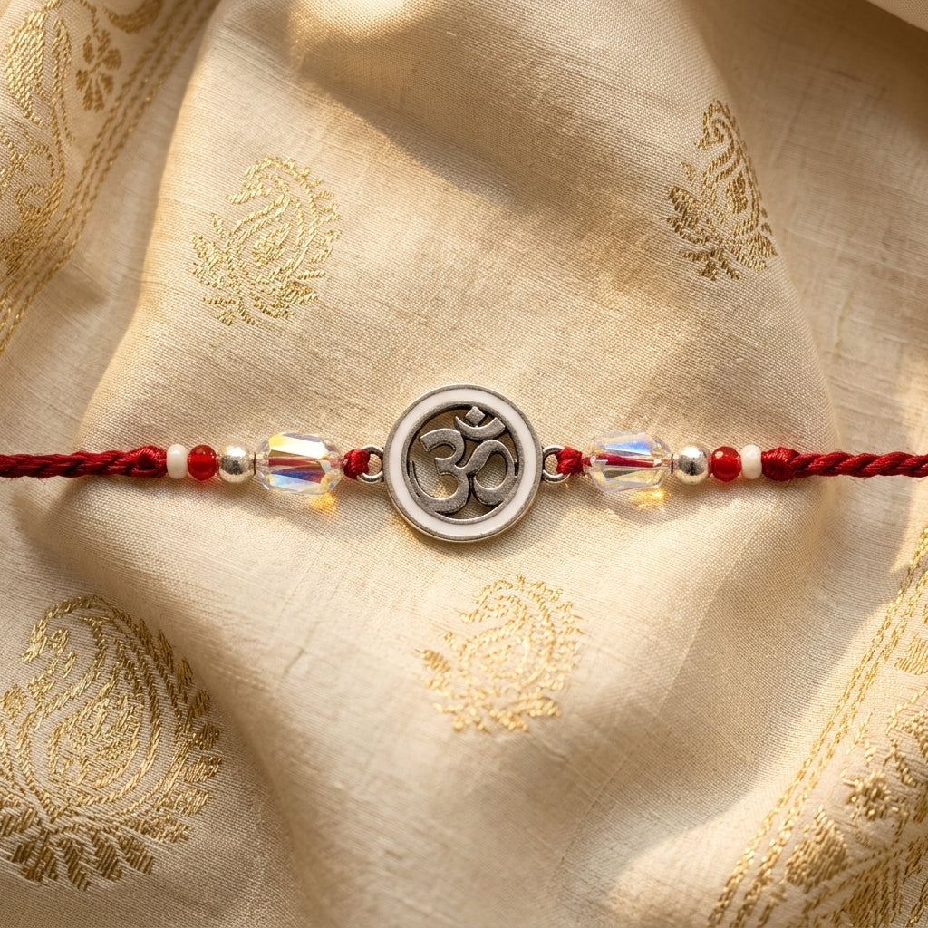 Elegant Om Enamel Rakhi with Crystal Beads