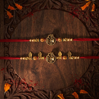 Traditional Mahadev Damru and Om Motif Bhaiya Bhabhi Rakhi