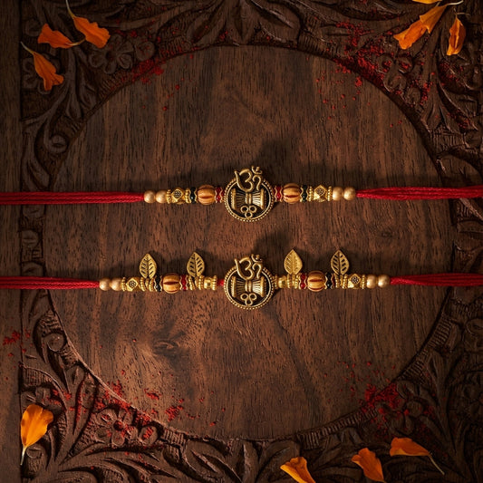 Traditional Mahadev Damru and Om Motif Bhaiya Bhabhi Rakhi