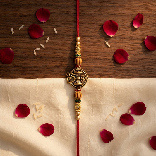 Traditional Mahadev Damru and Om Motif Bhaiya Bhabhi Rakhi