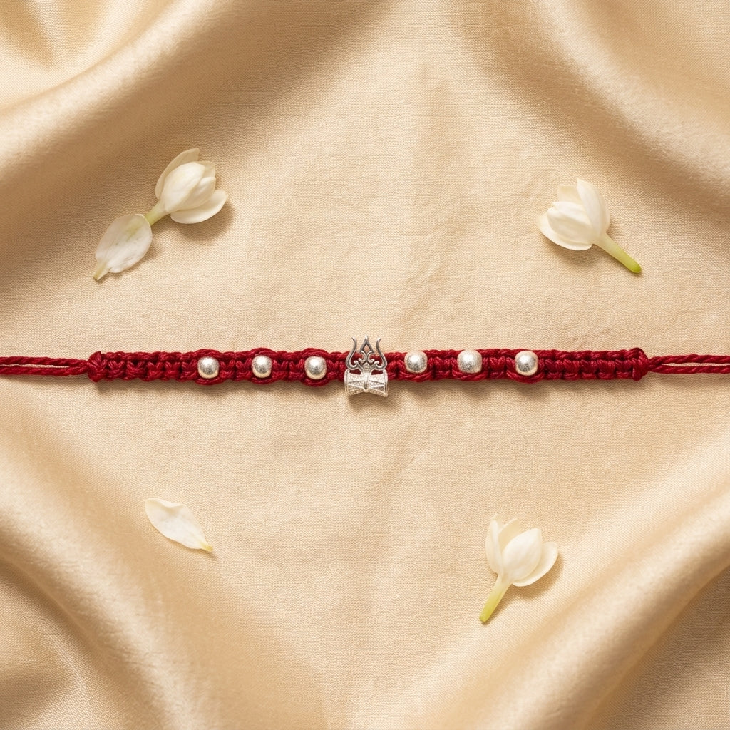 2 PCTraditional Trishul and Damru Macrame Rakhi