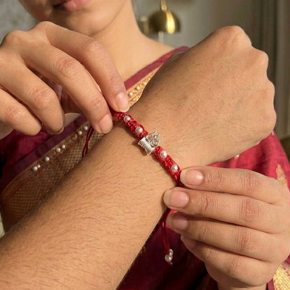 2 PCTraditional Trishul and Damru Macrame Rakhi