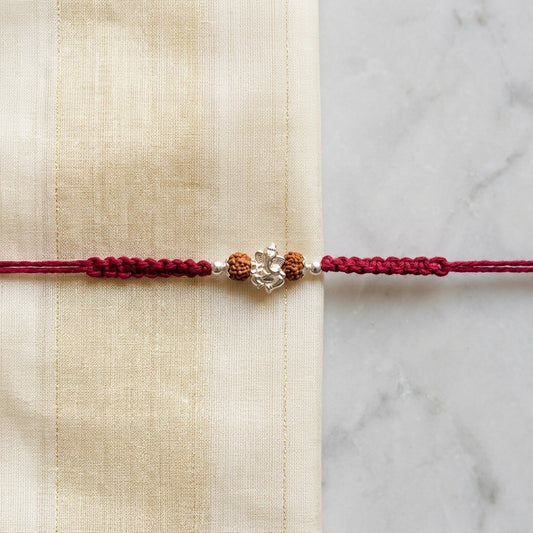 2PC Sacred Silver Ganesha and Rudraksha Macrame Rakhi