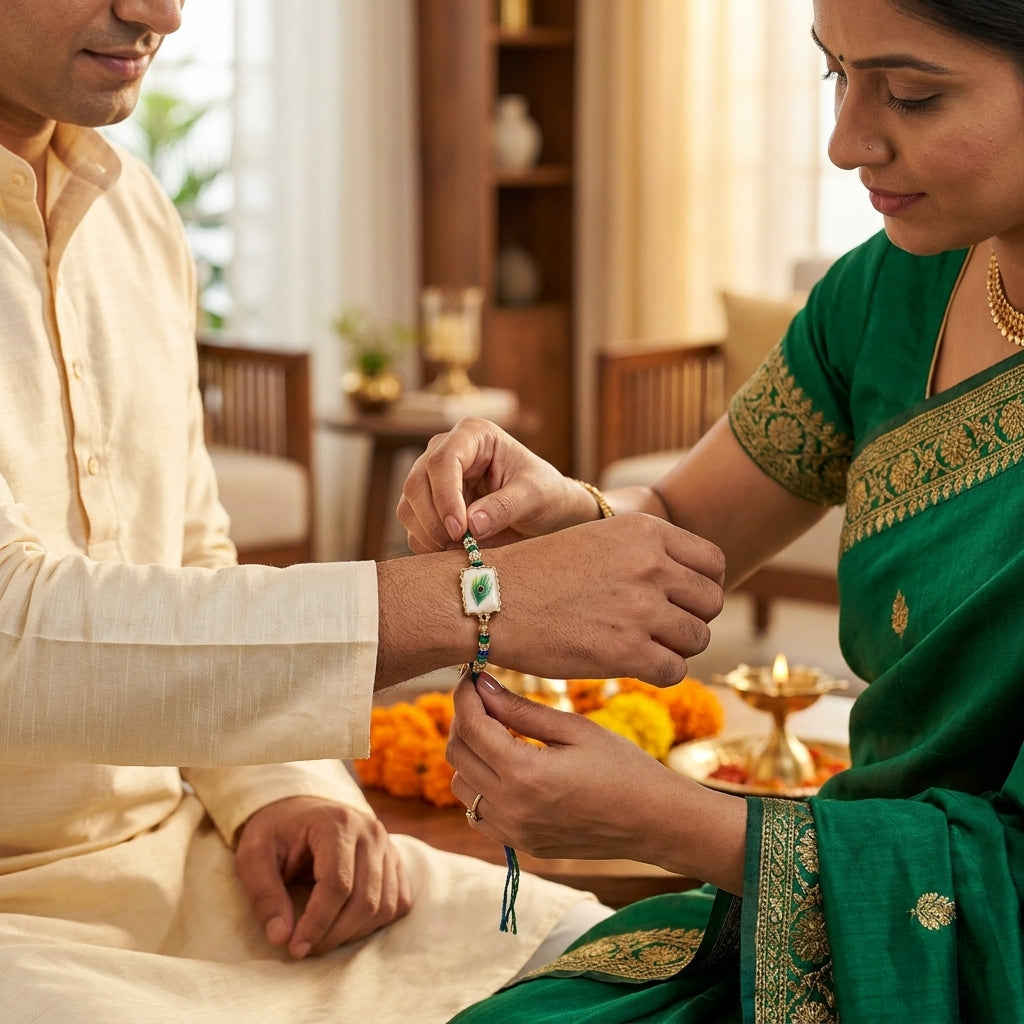Divine Mor Pankh and Flute Krishna Bhaiya Bhabhi Rakhi