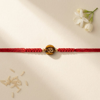 Spiritual Engraved Om Tiger Eye Stone Rakhi