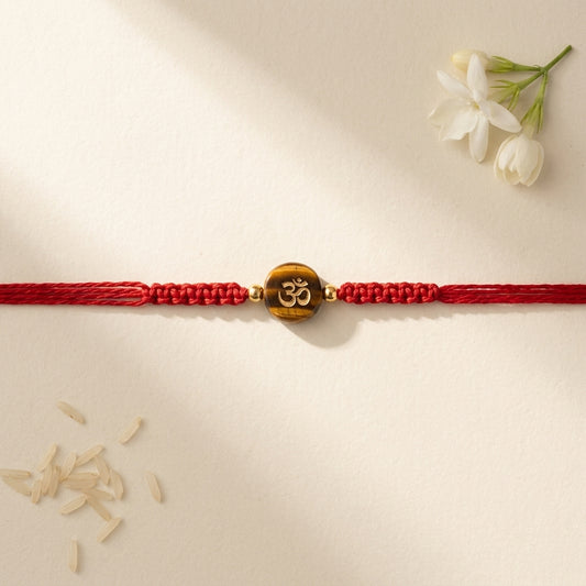 Spiritual Engraved Om Tiger Eye Stone Rakhi