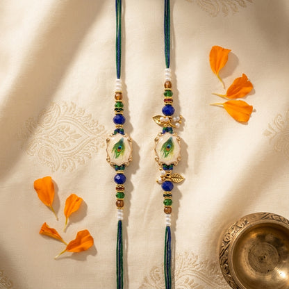 Divine Mor Pankh Enamel Bhai Bhabhi Rakhi Set