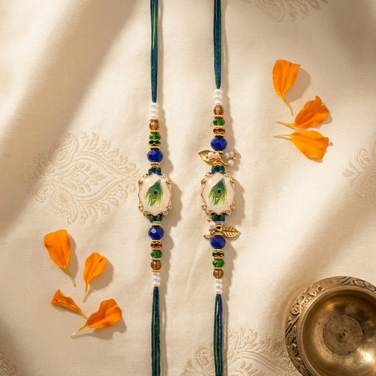 Divine Mor Pankh Enamel Bhai Bhabhi Rakhi Set