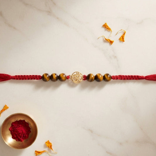 Traditional Om Motif Tiger Eye Stone Rakhi