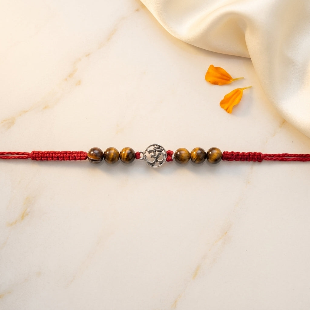 Traditional Om Motif Tiger Eye Stone Rakhi