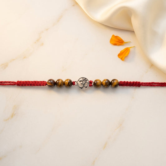 Traditional Om Motif Tiger Eye Stone Rakhi