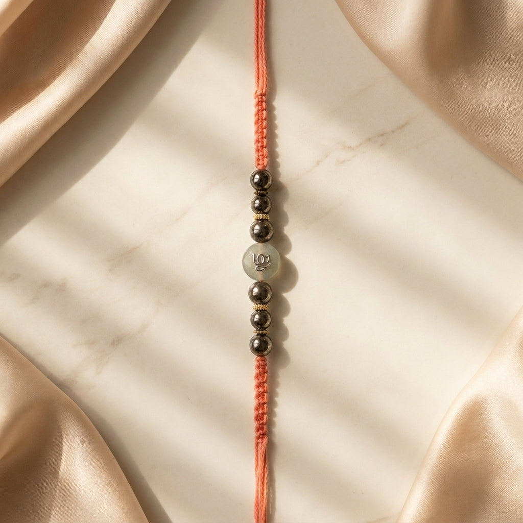 Spiritual Om Motif Jade and Hematite Beaded Rakhi