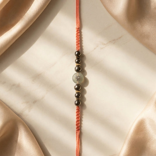 Spiritual Om Motif Jade and Hematite Beaded Rakhi