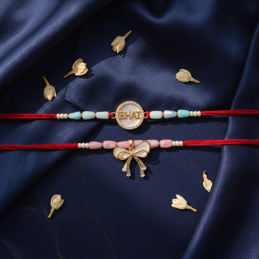 Premium Bhai Bhabhi Rakhi Set with Mother of Pearl Accents