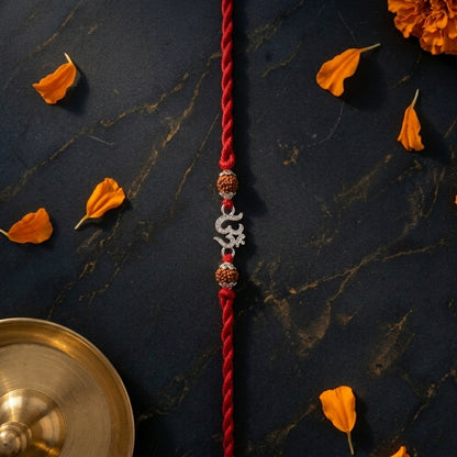 Premium Stone-Studded Om and Rudraksha Rakhi