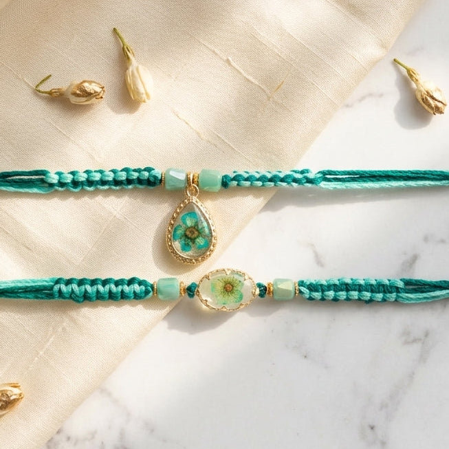 Royal Rasin Pressed Flower Macrame Bhaiya Bhabi Rakhi