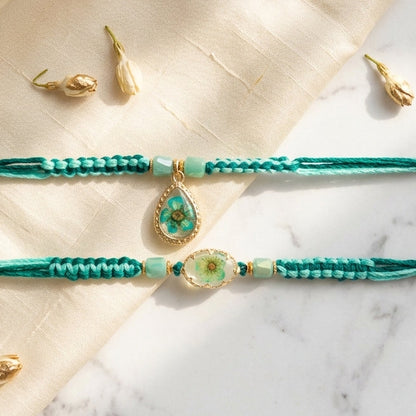 Royal Rasin Pressed Flower Macrame Bhaiya Bhabi Rakhi
