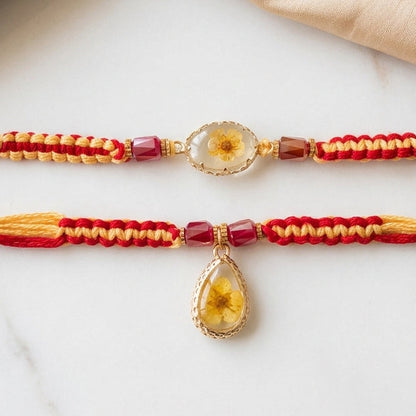 Royal Rasin Pressed Flower Macrame Bhaiya Bhabi Rakhi