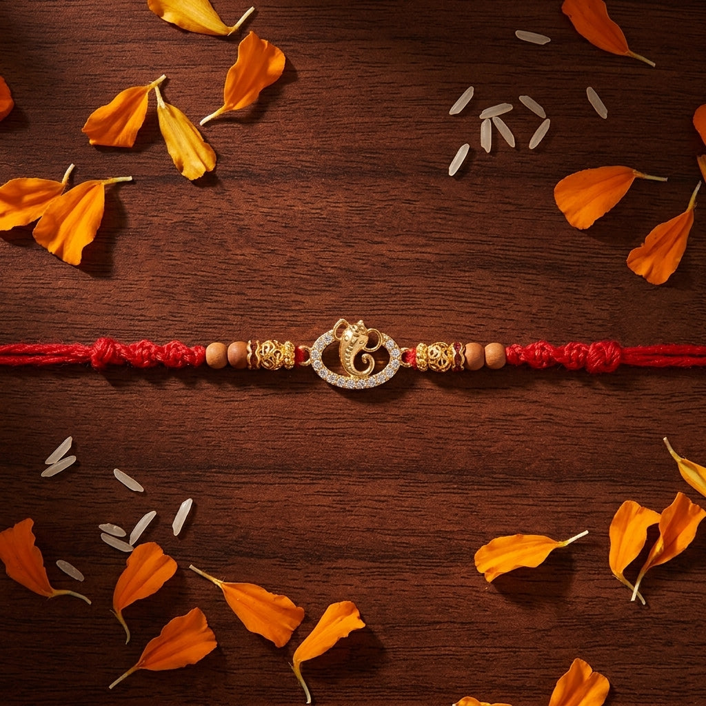 Divine Ganesha Stone-Studded Gold-Tone Rakhi