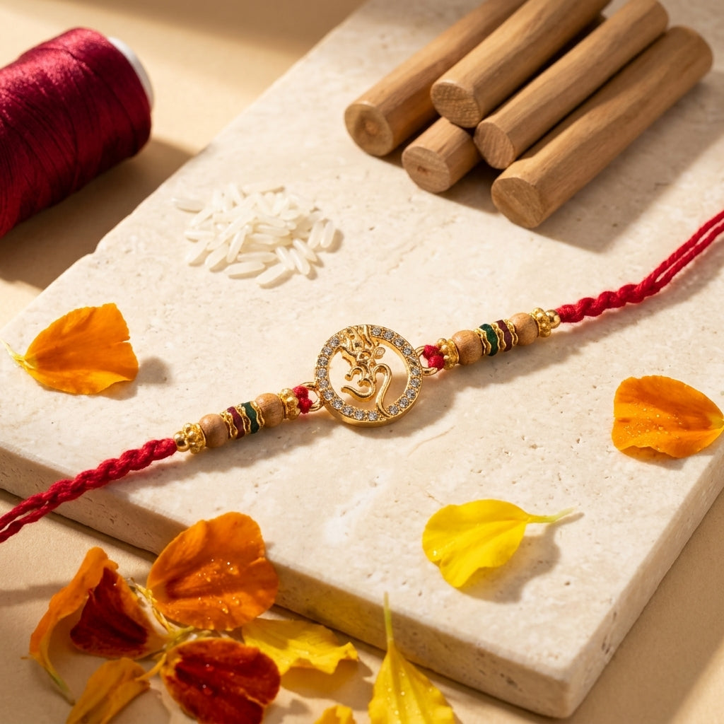 Trishul-Om Stone-Studded Rakhi