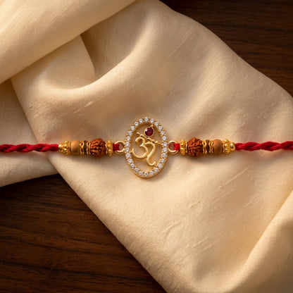Om and Flute Stone-Studded Rudraksha Rakhi