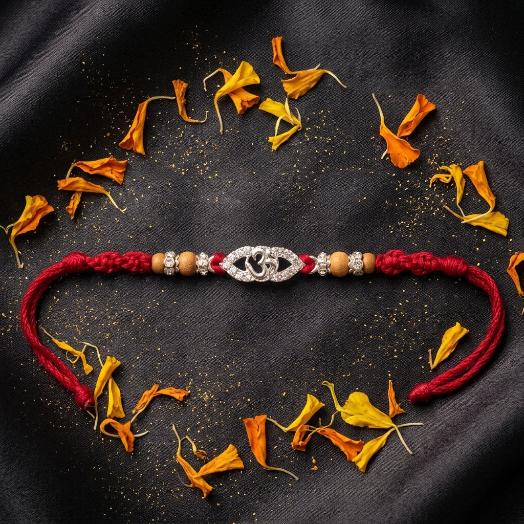 Eye-Shaped Om Silver-Tone Rakhi