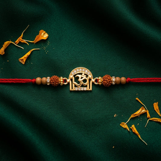Arched Om Stone-Studded Rudraksha Rakhi