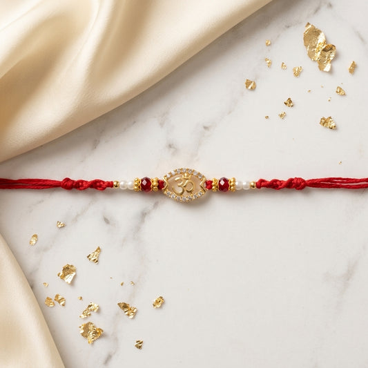 Oval Stone-Studded Gold-Tone Om Rakhi