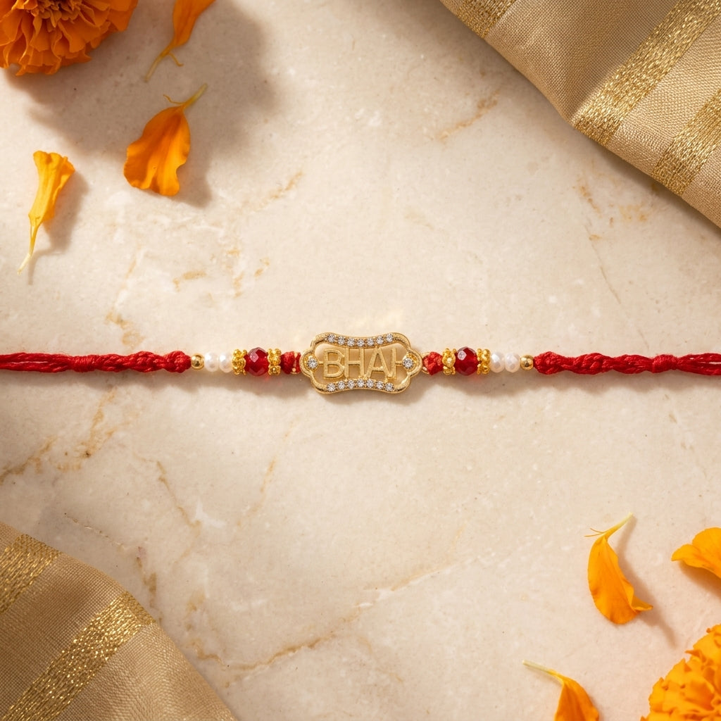 "Bhai" Gold-Tone Stone-Studded Rakhi