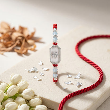 Star-Embossed German Silver-Tone Enamel Rakhi