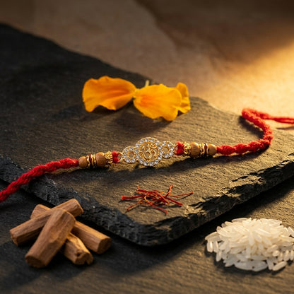 Interlocking Circle Om Stone-Studded Rakhi