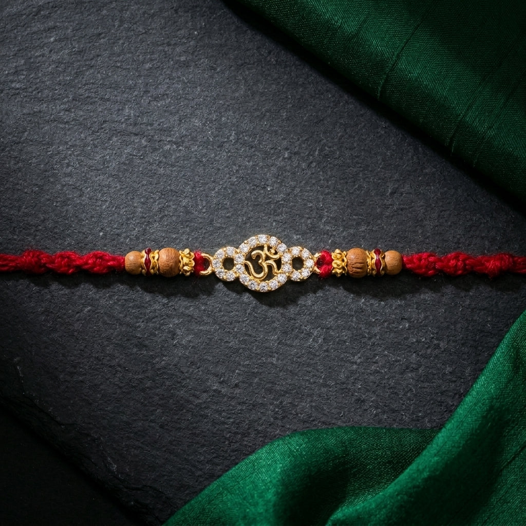 Interlocking Circle Om Stone-Studded Rakhi