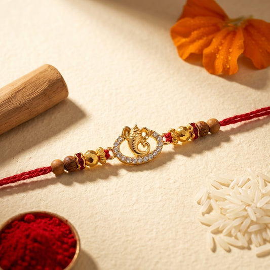 Divine Ganesha Stone-Studded Gold-Tone Rakhi