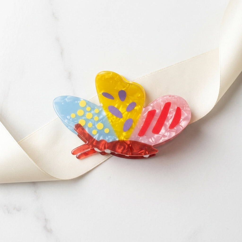 Multicolor Patterned Butterfly Cellulose Hair Claw