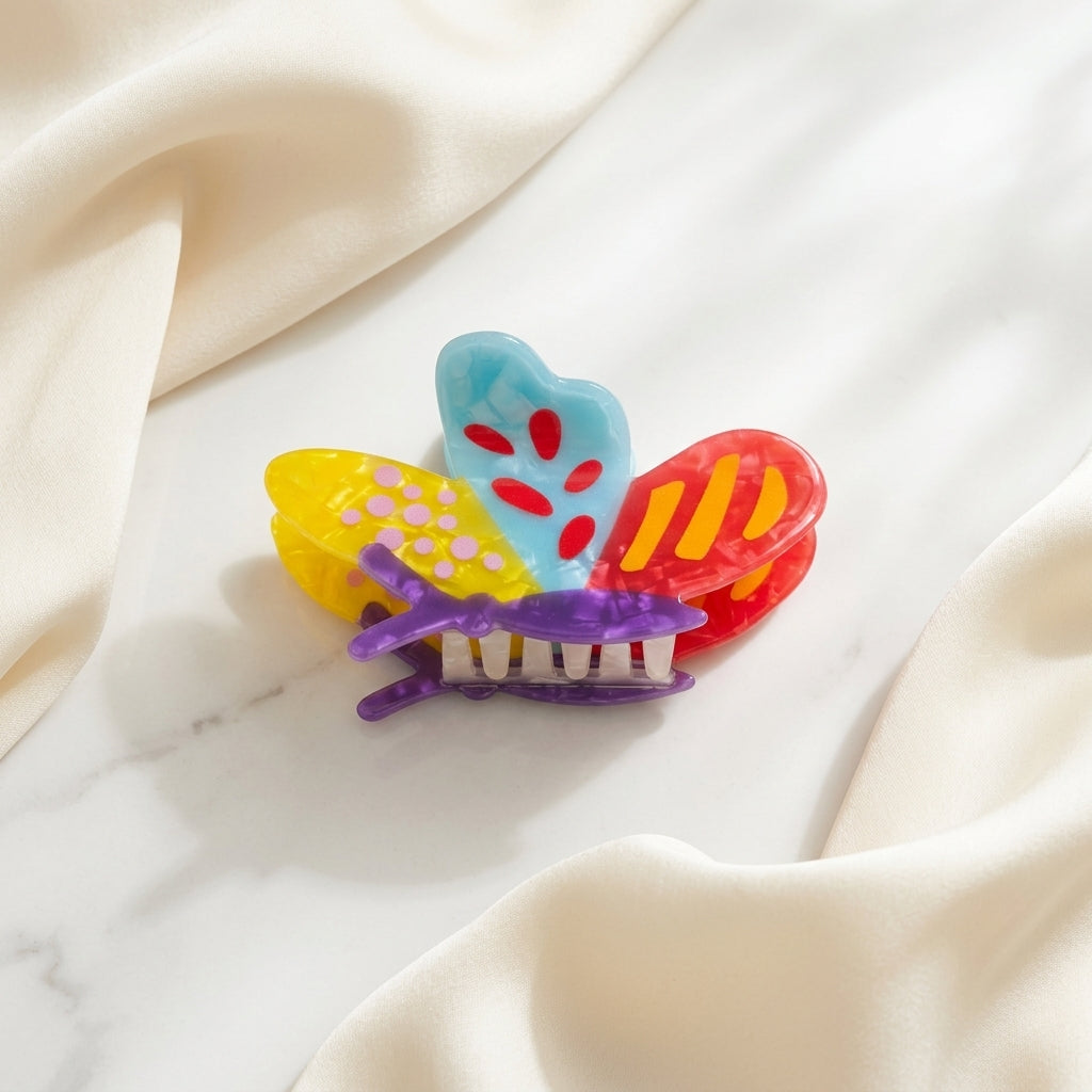 Multicolor Patterned Butterfly Cellulose Hair Claw