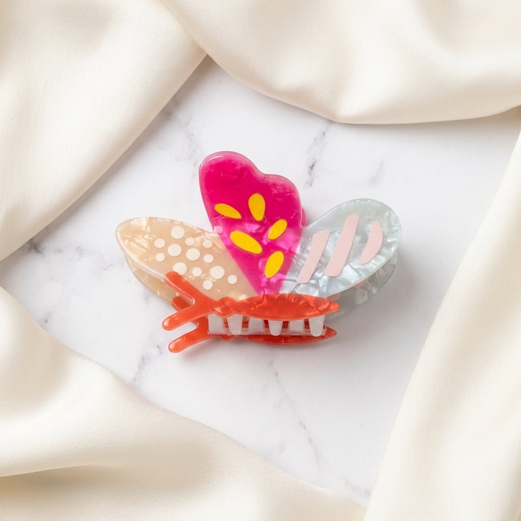 Multicolor Patterned Butterfly Cellulose Hair Claw